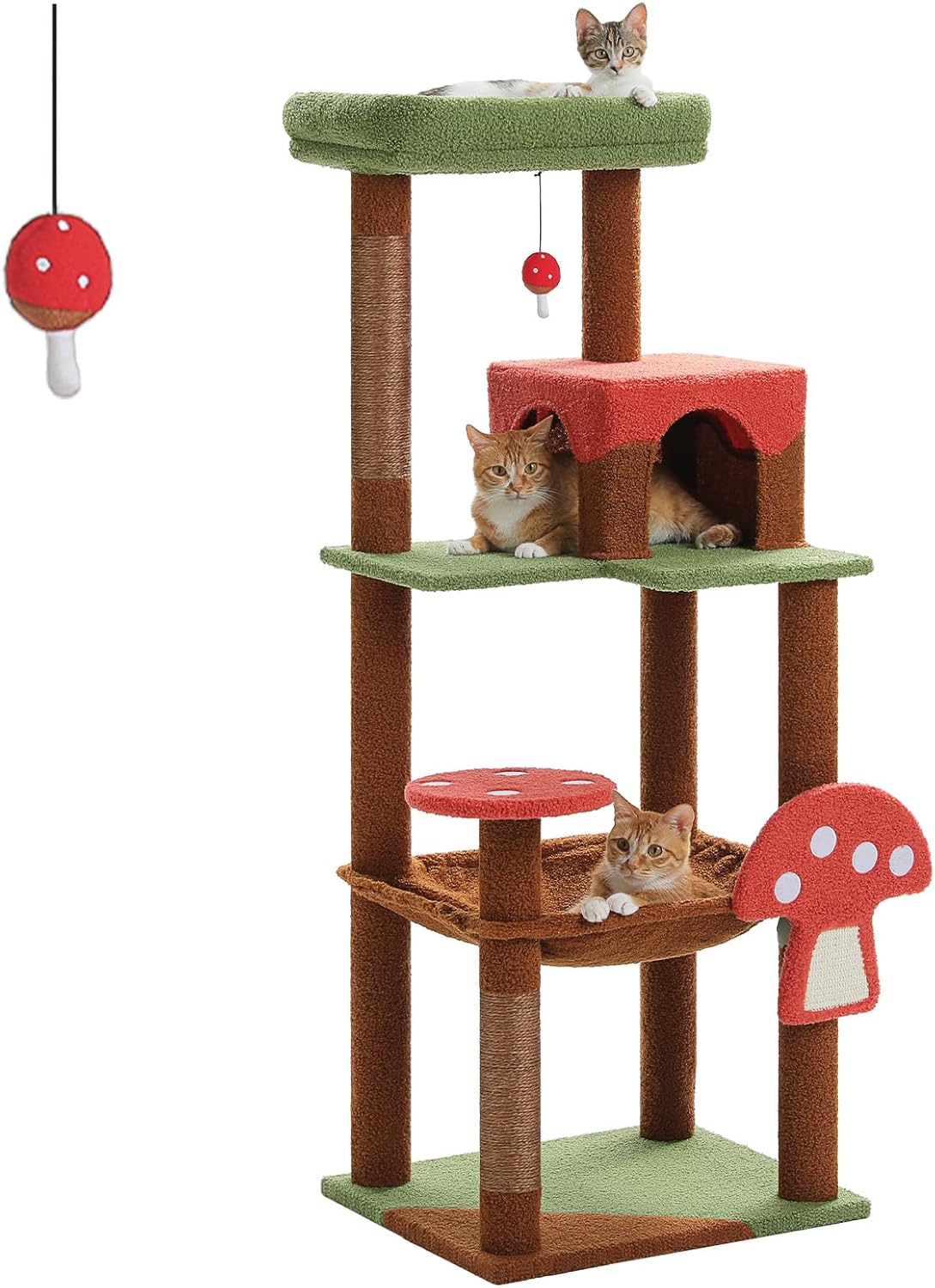PETEPELA Leopard Print Cat Tree, 56in 4-Tier Cat Tower for Indoor Cats