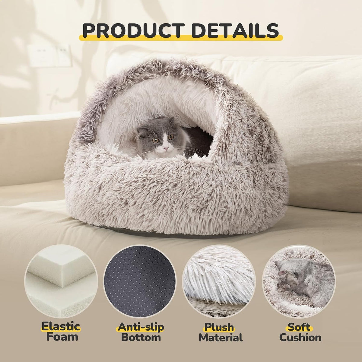 Cat Bed, Cat Beds for Indoor Cats with Covered Hooded