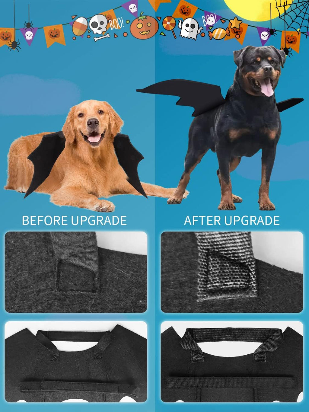 Halloween Dog Bat Wings Costume, Pet Halloween Cosplay Apparel, Adjustable Fit for Large Dogs (L)
