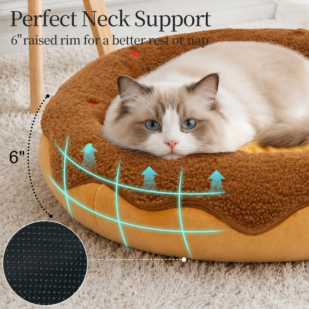 Donut Calming Cat Bed for Indoor Cats, Washable Pet Bed, 21in
