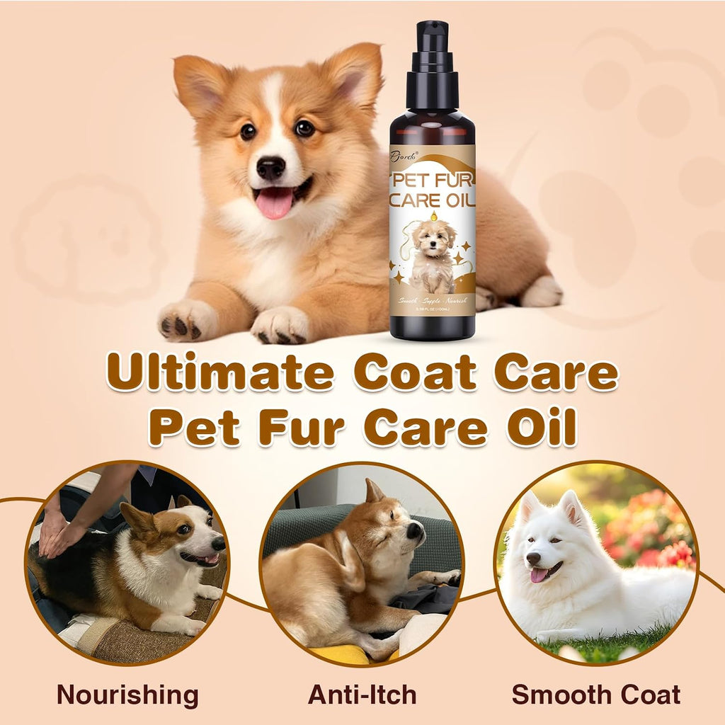 Pet Fur Care Oil for Dogs & Cats, 3.38 FL OZ Natural Oils with Collagen for Detangles, Reduces Shedding, Shiny & Silky C