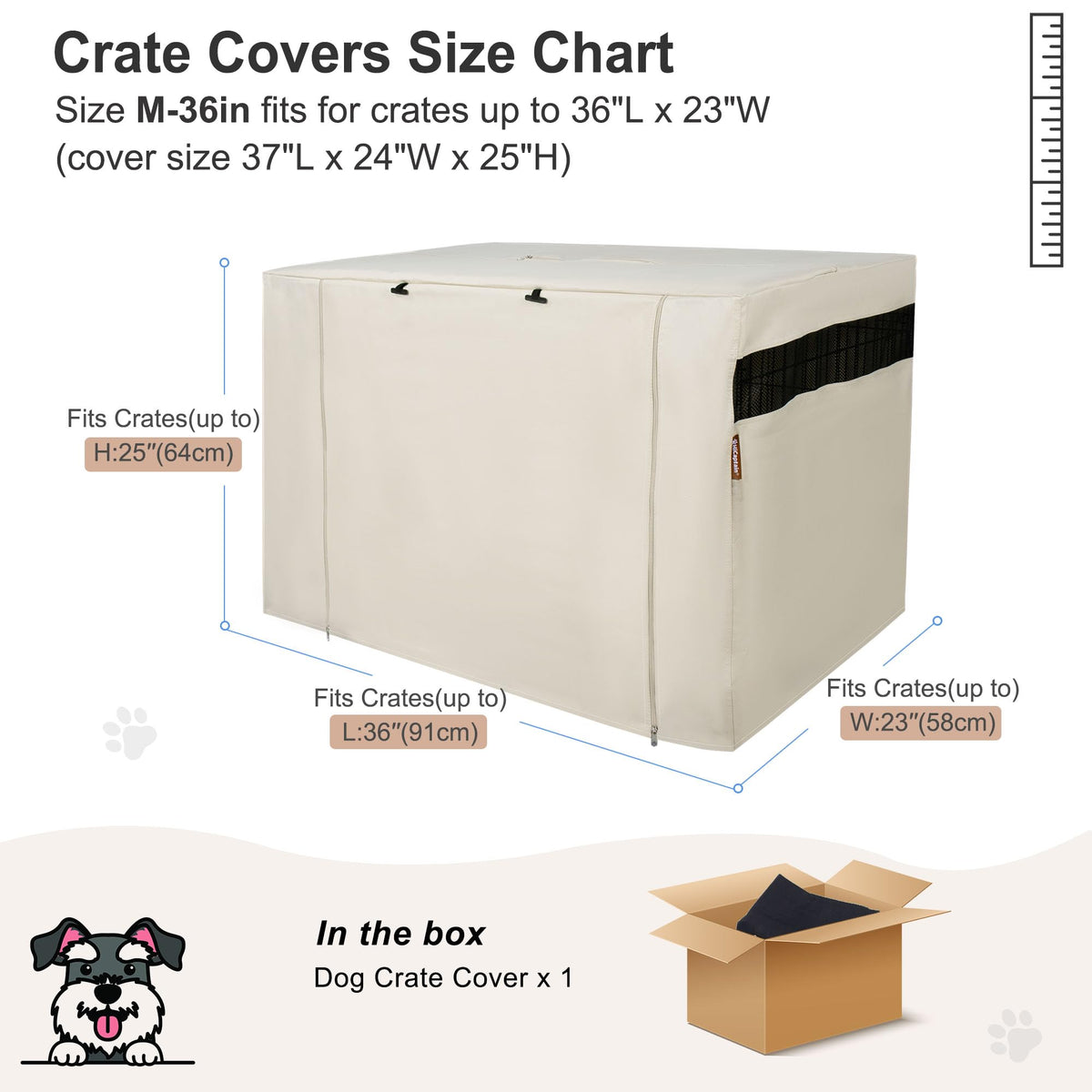 HiCaptain 36-Inch Dog Crate Cover with Mesh, Waterproof Kennel Cover, Beige