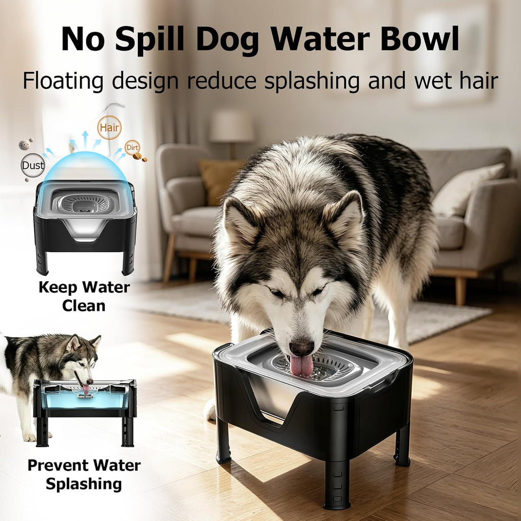 Elevated Dog Water Bowl 12L, 3.1Gal No Spill Water Bowl for Dogs with 4 Heights Adjustable Raised Dog Stand and 3 Filter