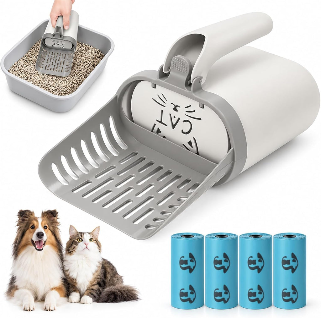 All-in-One Cat Litter Scooper with Waste Container, Detachable Spill Proof Kitty Litter Sifter Shovel, Portable Cat Poop