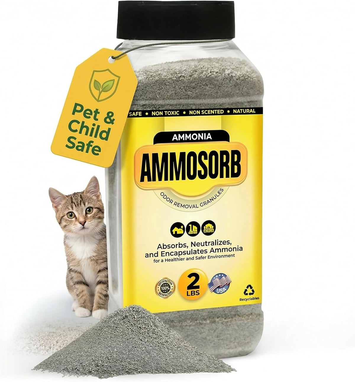 Unscented Cat Litter Deodorizer Granules, Ammonia Absorber, 2 lb