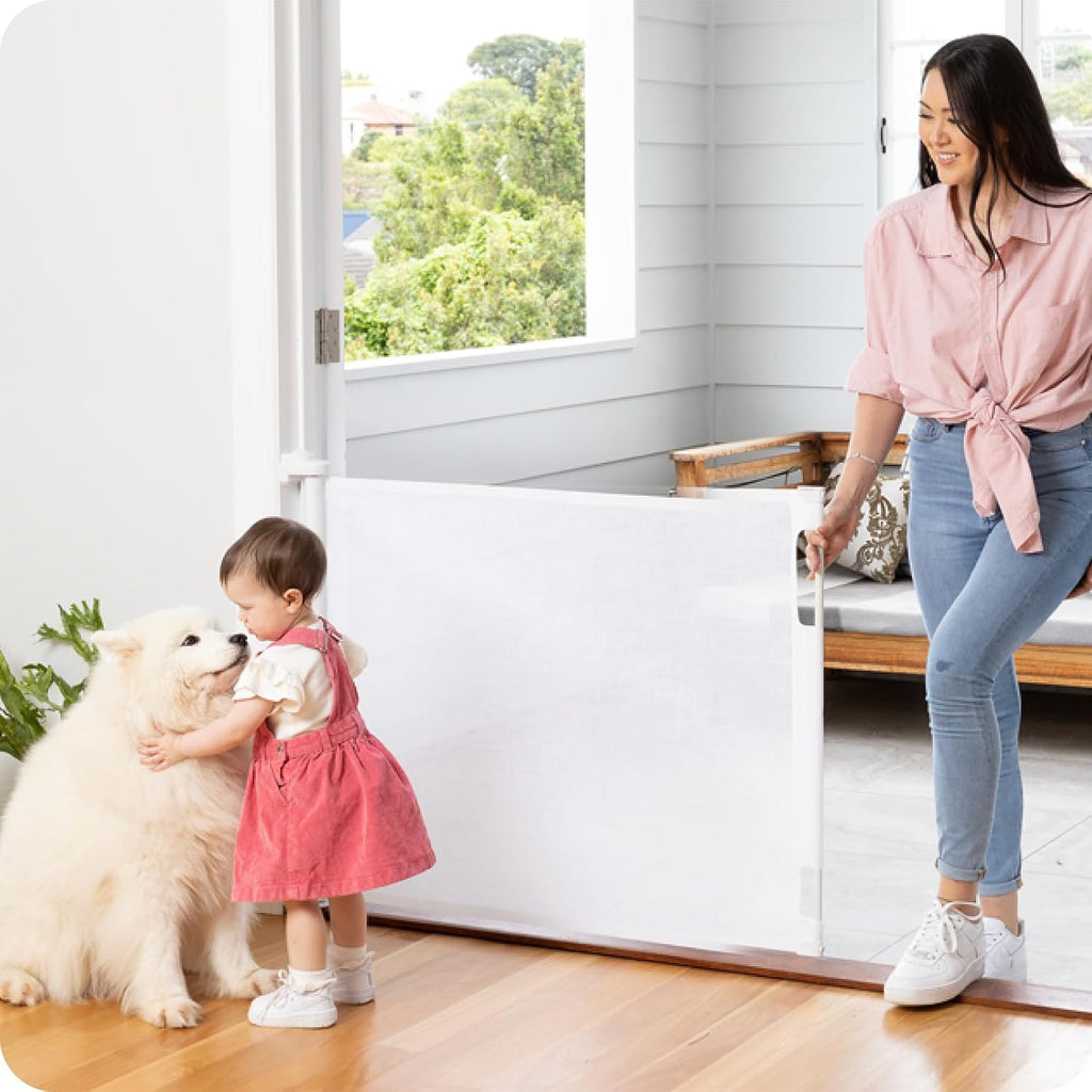 Perma Child Safety Retractable Baby Gate - Mesh Dog & Pet Gate for Stairs