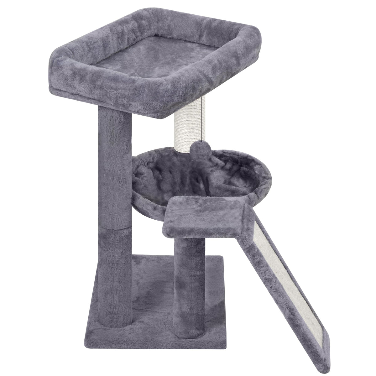 YOUPET Cat Tree with Cat Scratching Post for Indoor Cats, Cat Tower with Scratching Board and Playful Toy Balls, Cat Tree Tower with Cozy Hammock,Grey