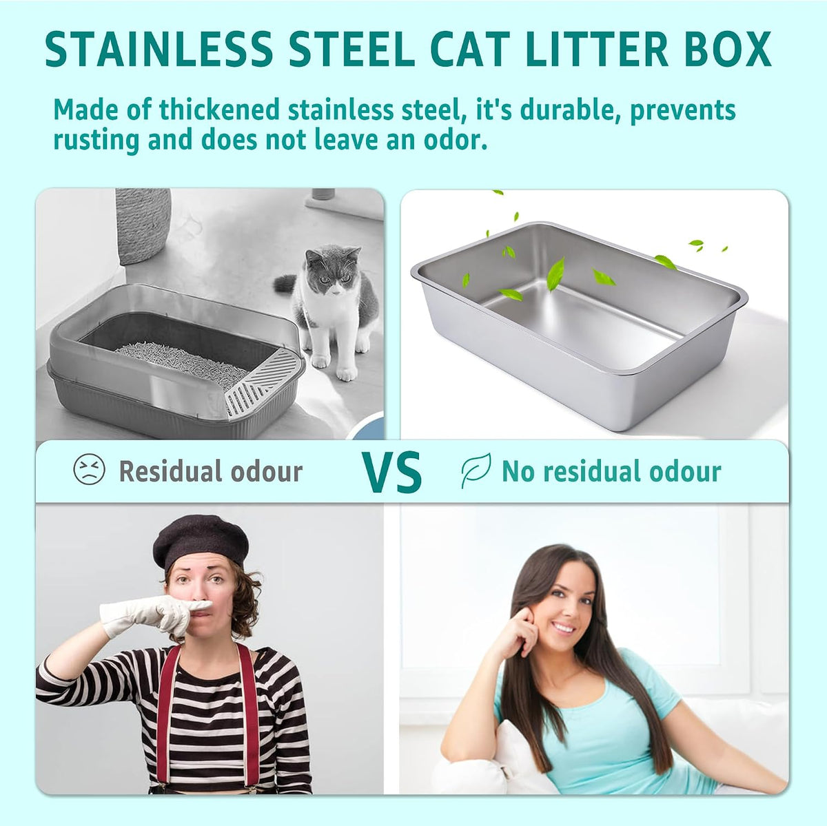 Stainless Steel Litter Box, 23.6“x15.7"x6" Deep Stainless Steel Cat Litter Box Extra Large, XL Metal Litterbox for Big C