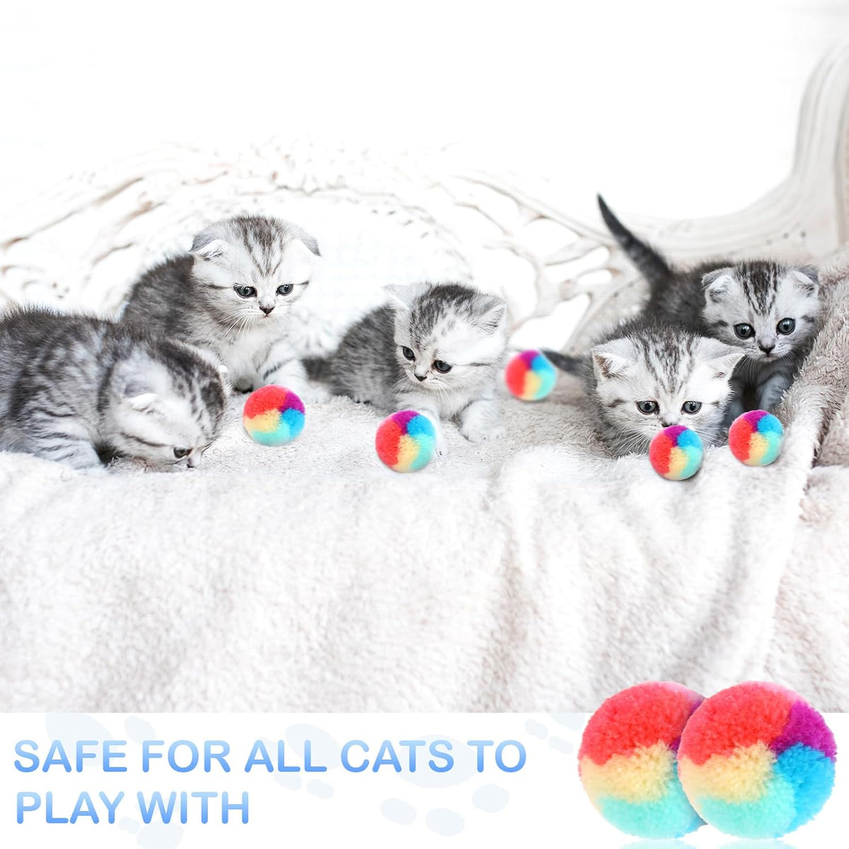 KALIONE 30 Pcs Soft Plush Cat Ball 1.2-inch Rainbow Cat Toy Balls Fuzzy Kitty Balls Kitten Puff Balls Colorful Cat Pom P