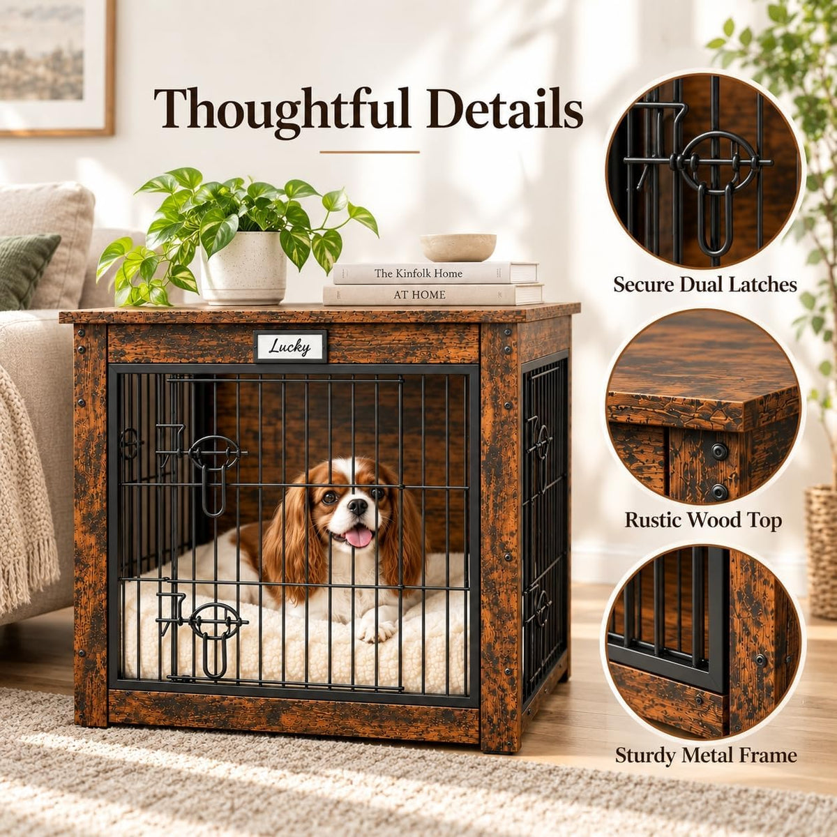 Furniture Style Dog Crate End Table for Small Medium Dogs, 28" Wooden Indoor Dog Kennel with Reversible Side Door & Doub