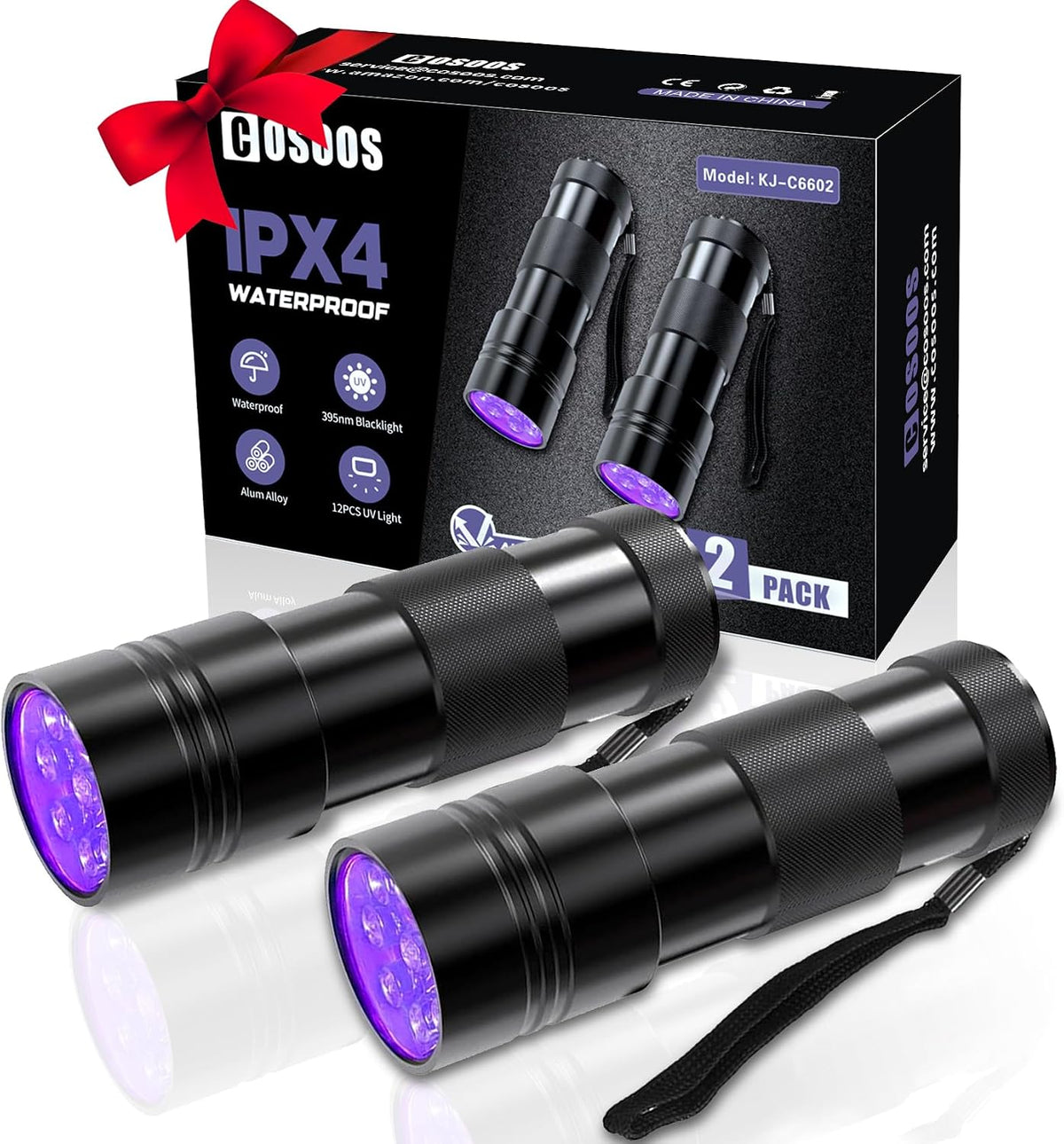 COSOOS 2 Pack UV Flashlight, 12 LED Handheld Blacklight Flashlight 395nm Mini Light Torch Detector for Dog Pet Urine Sta