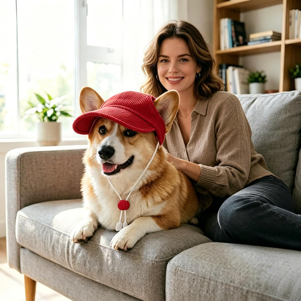 Pet Dog Baseball Cap, Cat Hat, Cat Dog Sun Cap with Ear Holes, Adjustable Puppy Outdoor Sun Hat (Pure Red, Small)