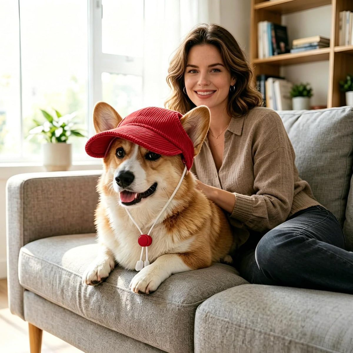 Pet Dog Baseball Cap, Cat Hat, Cat Dog Sun Cap with Ear Holes, Adjustable Puppy Outdoor Sun Hat (Pure Red, Small)