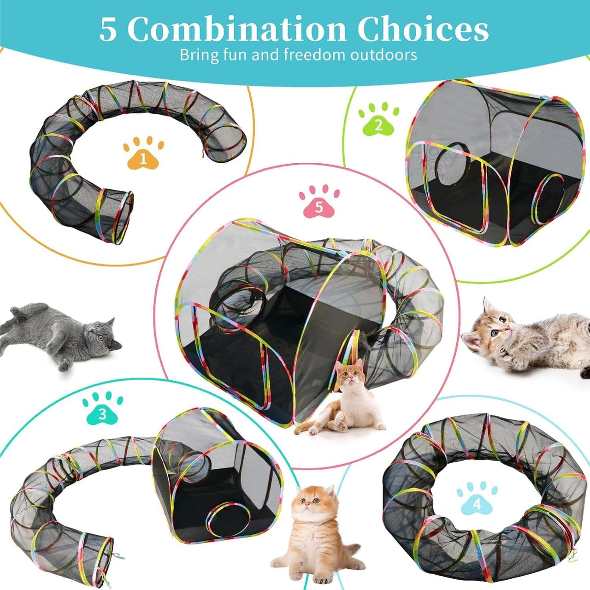 Outdoor Cat Enclosure 2-in-1, Catio with Pop Up Tunnel for Indoor Cats