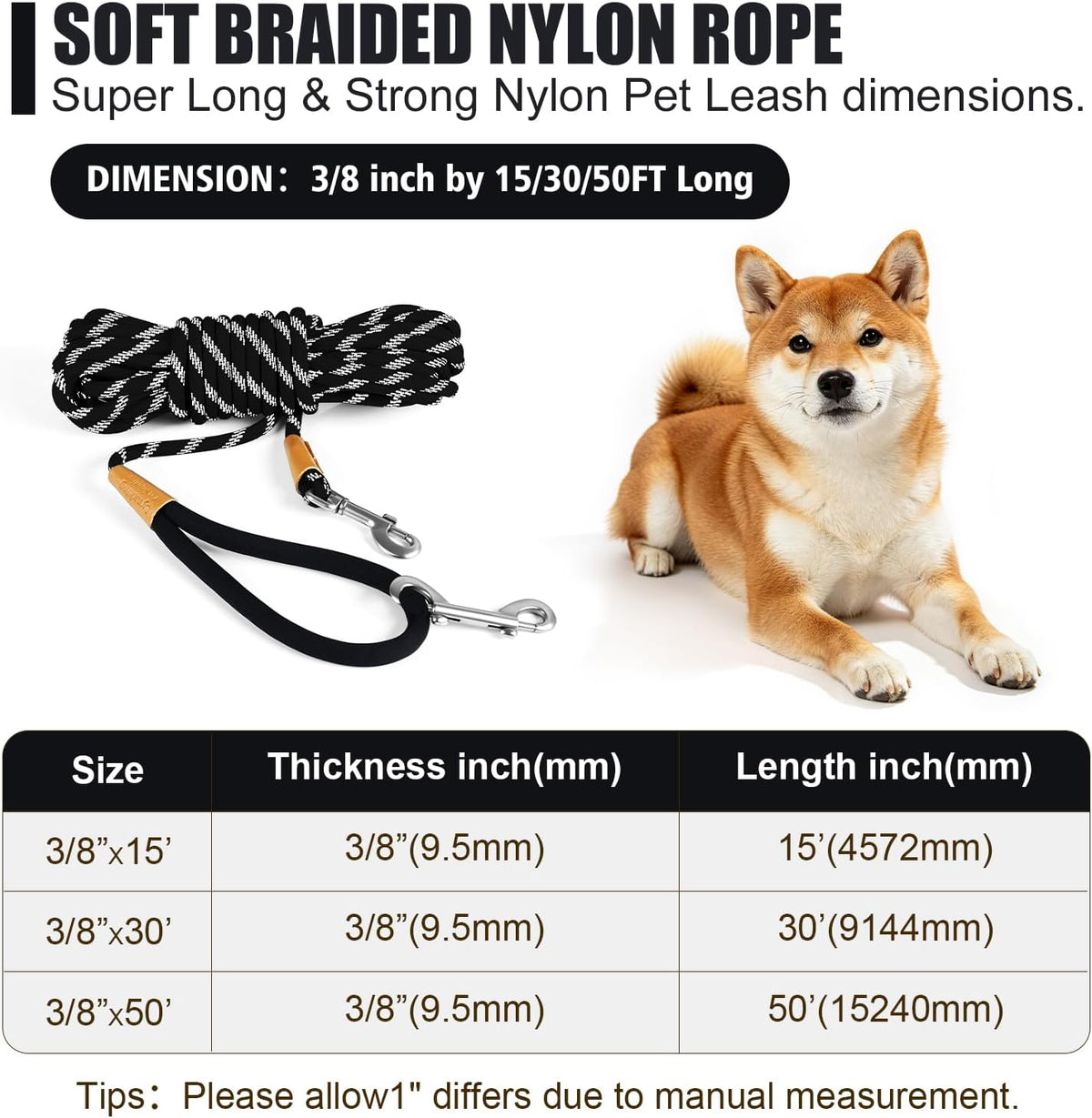 Long Dog Leash Reflective Rope Training Lead 15ft 30ft 50ft Check Cord