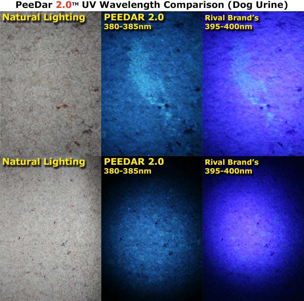 2.0 UV Pet Urine Detector Black Light LED Flashlight + Cat & Dog Behavior Guide. Ultra Bright Optimal 380-385NM Waveleng