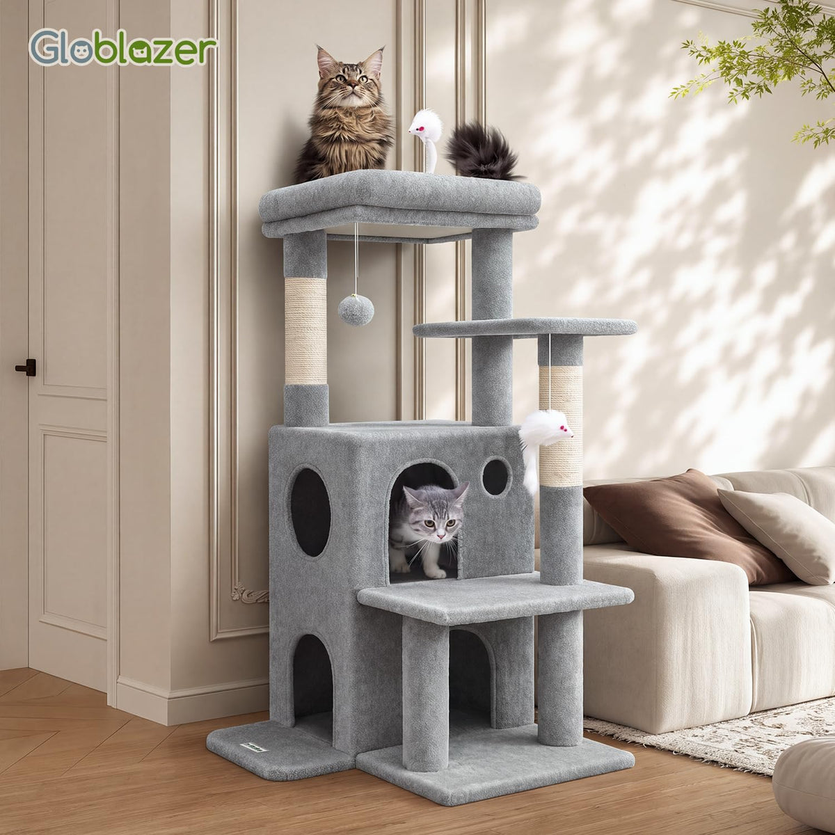 Globlazer Cat Tree Tower for Indoor Cats Large Adult, FC50, Light Grey