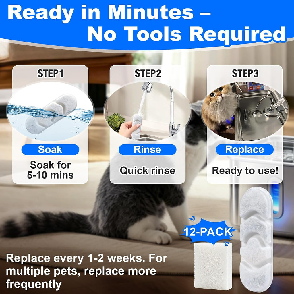 12+12Pcs Dog Fountain Filters Compatible with DeftPet Dog Water Fountain