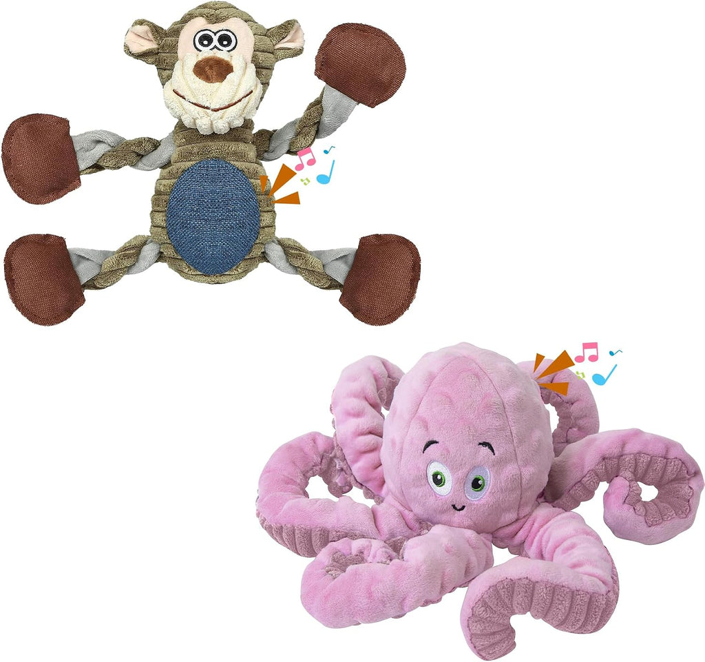 BUYPOW Funny Plush Dog Chew Toys, Squeaky Dog Toys, Interactive Tug of War Puppy Toys, Stuffed Dog Toys for Small, Mediu