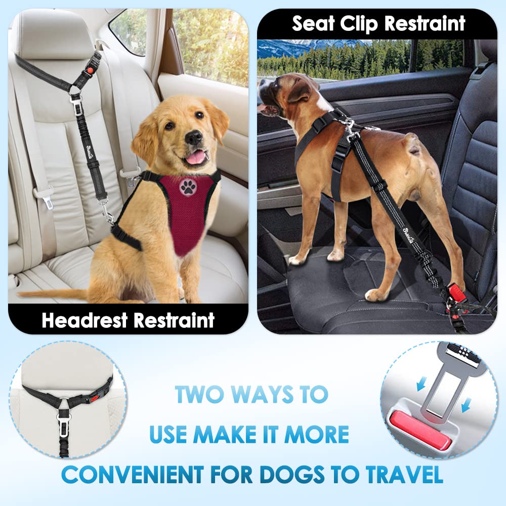 SlowTon Dog Seat Belt for Car, 2 Pack Dog Car Harness Seatbelt with Bungee