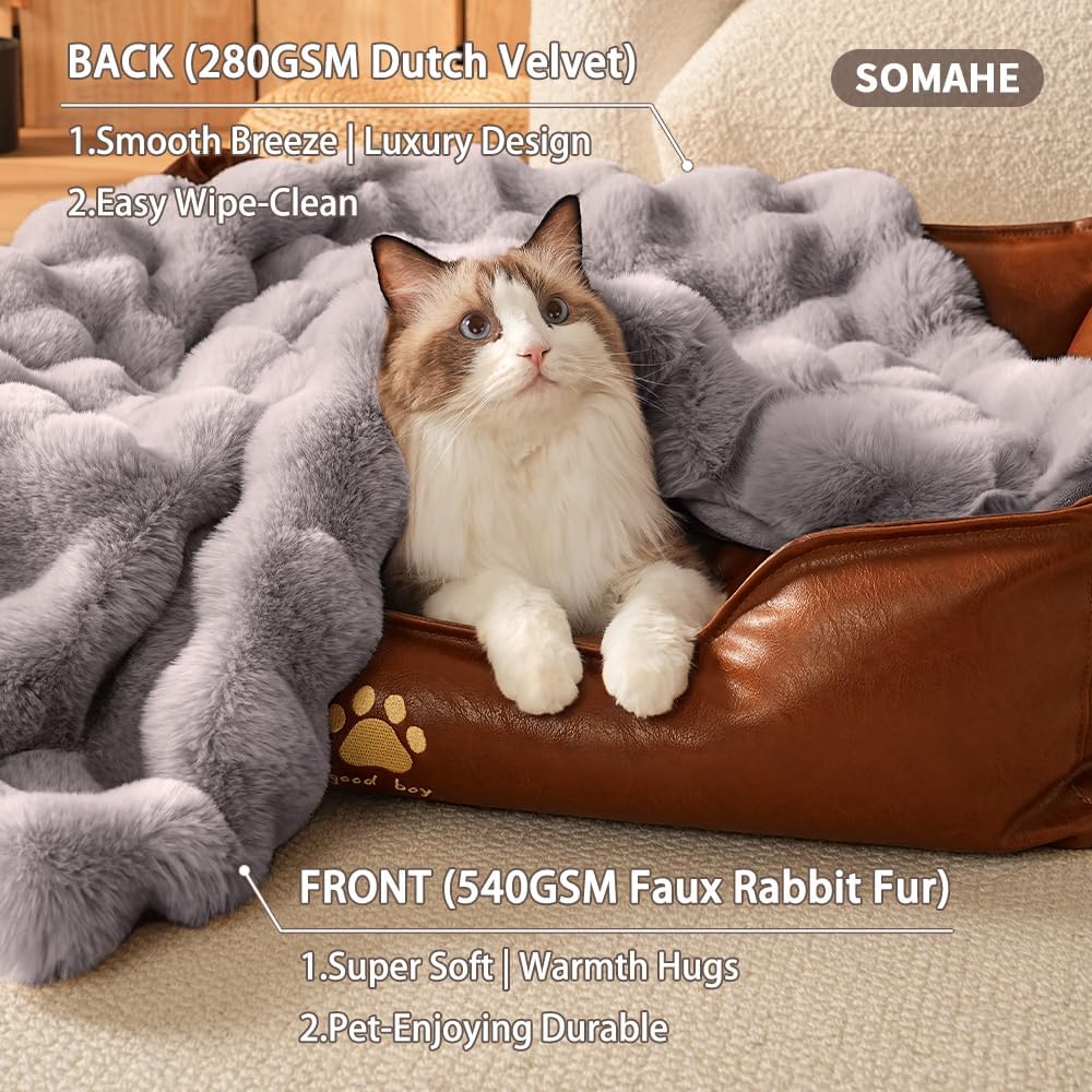 SOMAHE Soft Faux Fur Cat Blanket, Washable, Small 22x18 Dark Gray