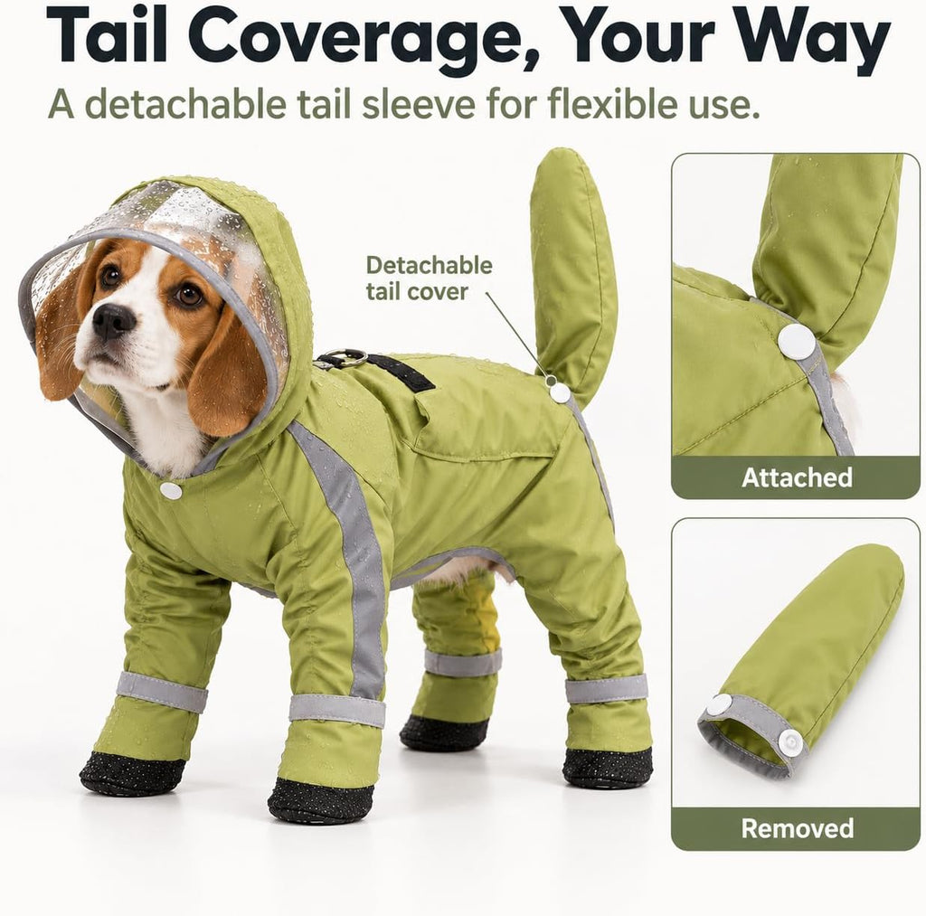 Rain Coat for Dogs - Waterproof Dog Raincoat with Harness Opening (Green,Medium)