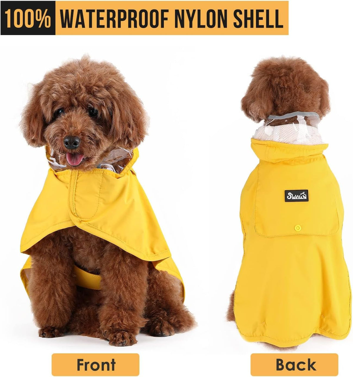 Lukovee Dog Raincoat, Waterproof Jacket with Clear Hood & Leash Hole, S