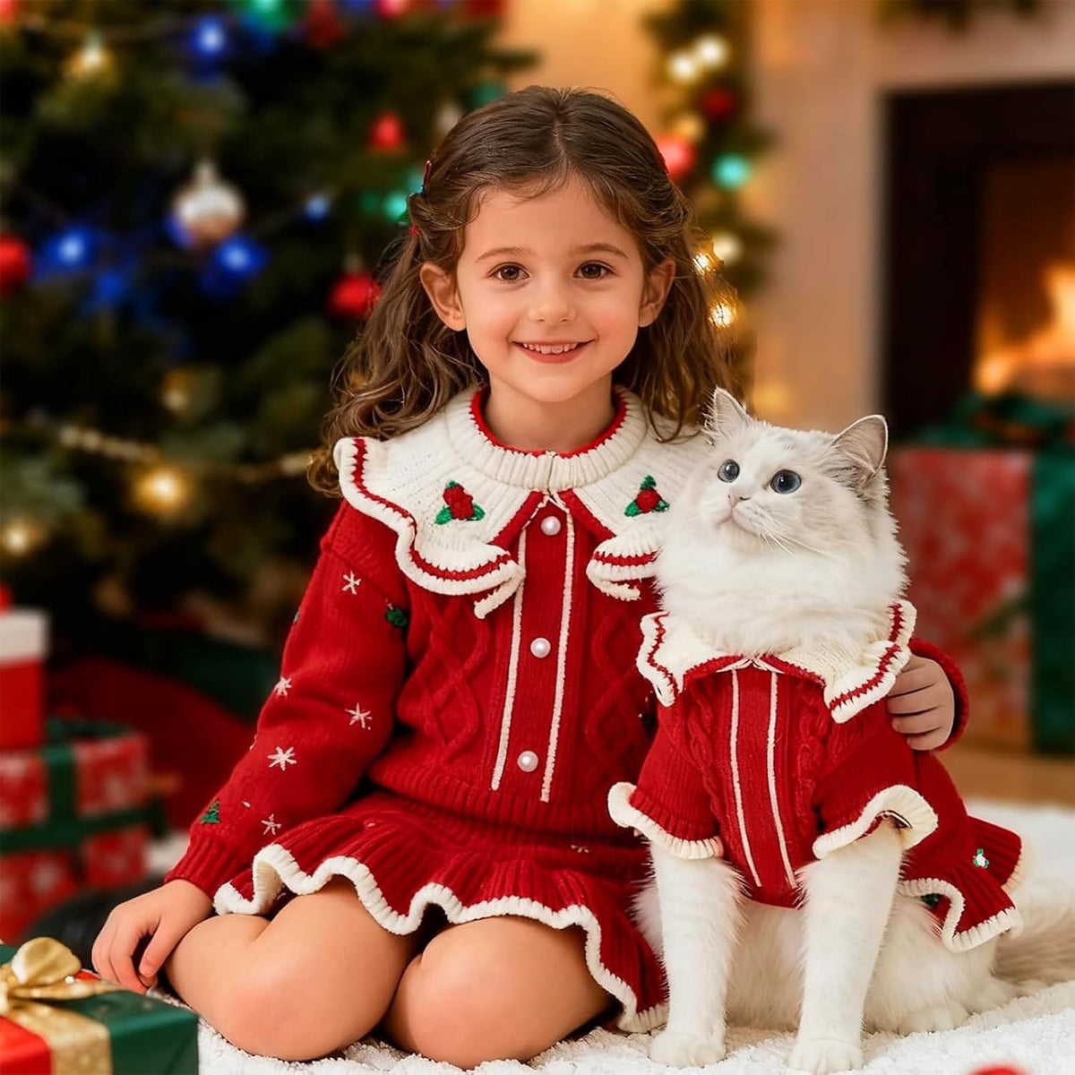 Small Dog Sweater Dress for Girl Puppy Christmas Outfits,Wine Red,S