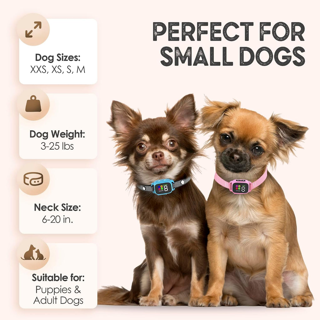 Tiny Bark Collar for Small Dogs 5-15 lbs and Puppies - No Shock Anti Barking Collar - Rechargeable Smart Collar for Dog 