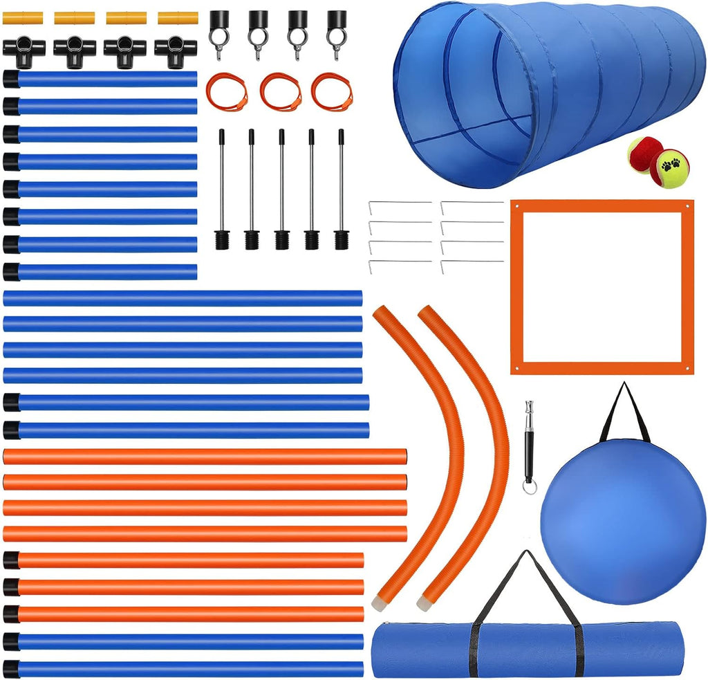 Dog Agility Training Equipment, 60-piece Dog Obstacle Course Training Starter Kit Pet Outdoor Game with Tunnel, Agility 