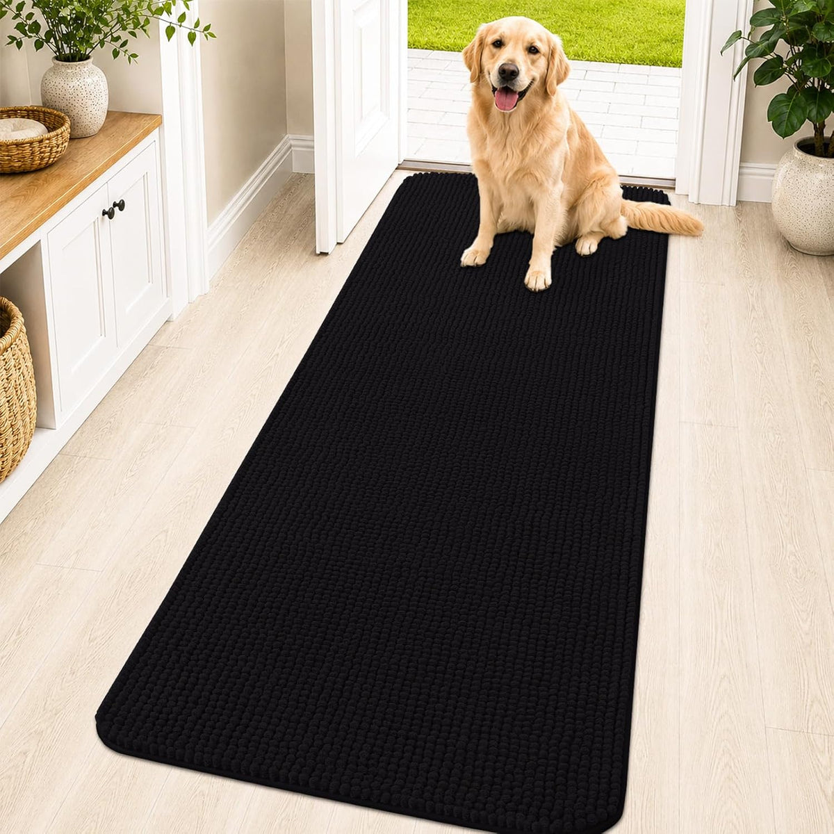 OLANLY Dog Door Mat for Muddy Paws 30x20, Absorbent Chenille Mud Doormat