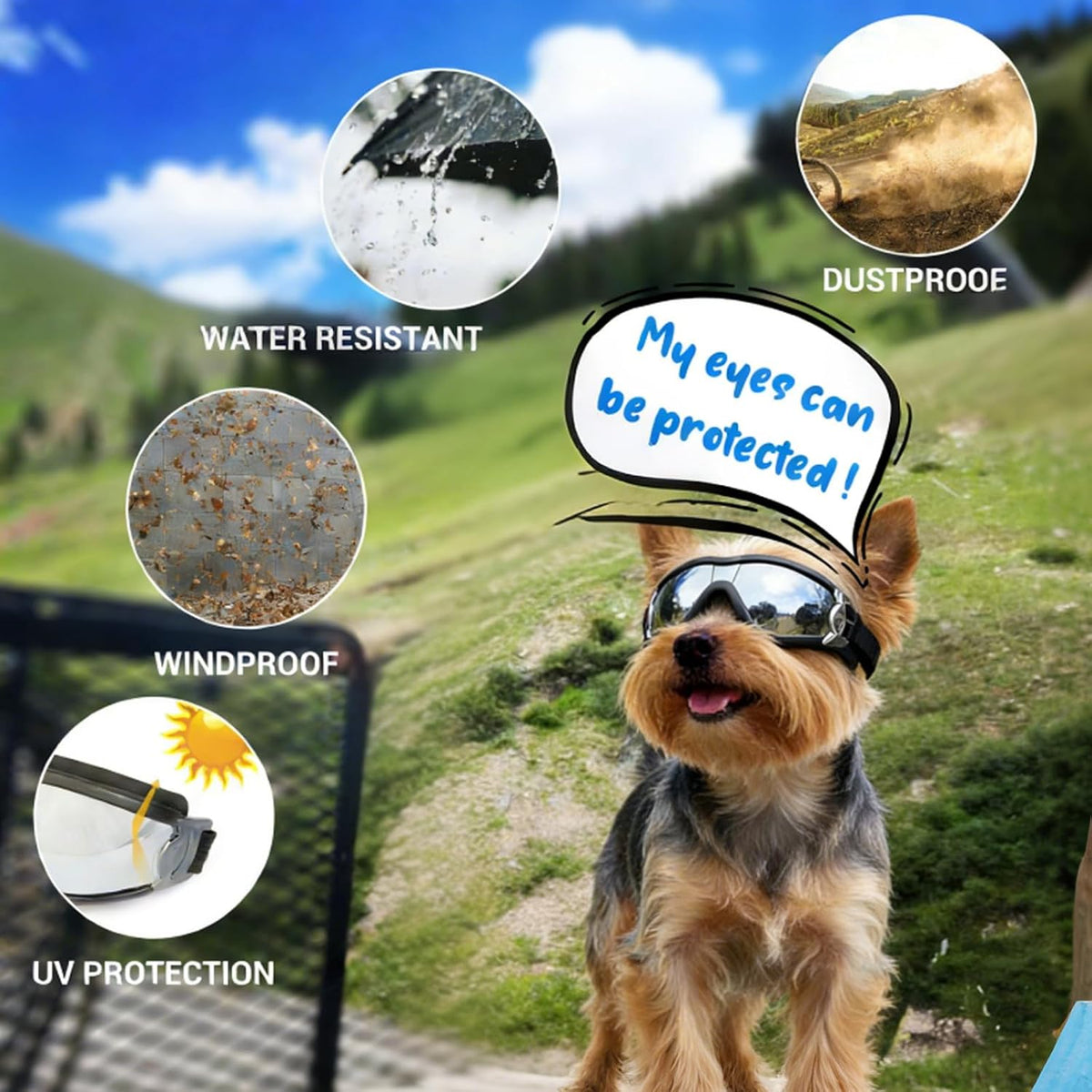 Dog Goggles for Small Breeds, UV Protection Dog Sunglasses with Adjustable Straps, Windproof Pet Eyewear for Small Pet, 