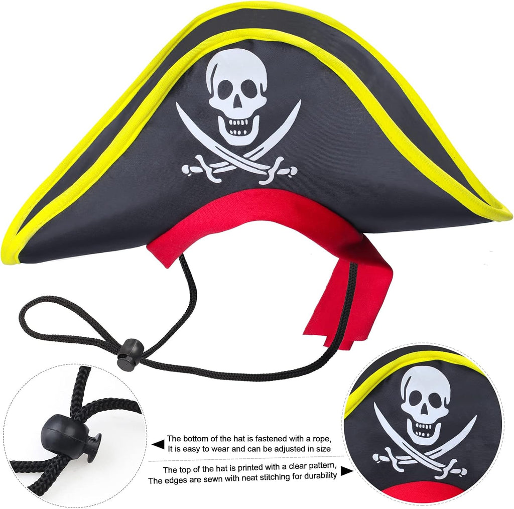2 Pieces Skull Print Pet Pirate Hat with Pirate Skull Bandana Dog Cat Captain Cap Halloween Pirate Cosplay Costume Hallo