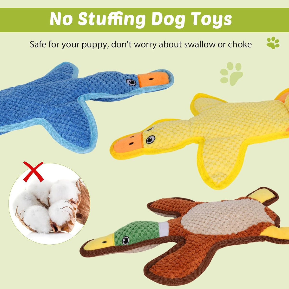 Dog Toys 3-Pack Cute Duck Shapes Puppy Toys No-Stuffing Squeaky and Crinkle Interactive Dog Chew Toy for Small to Large 