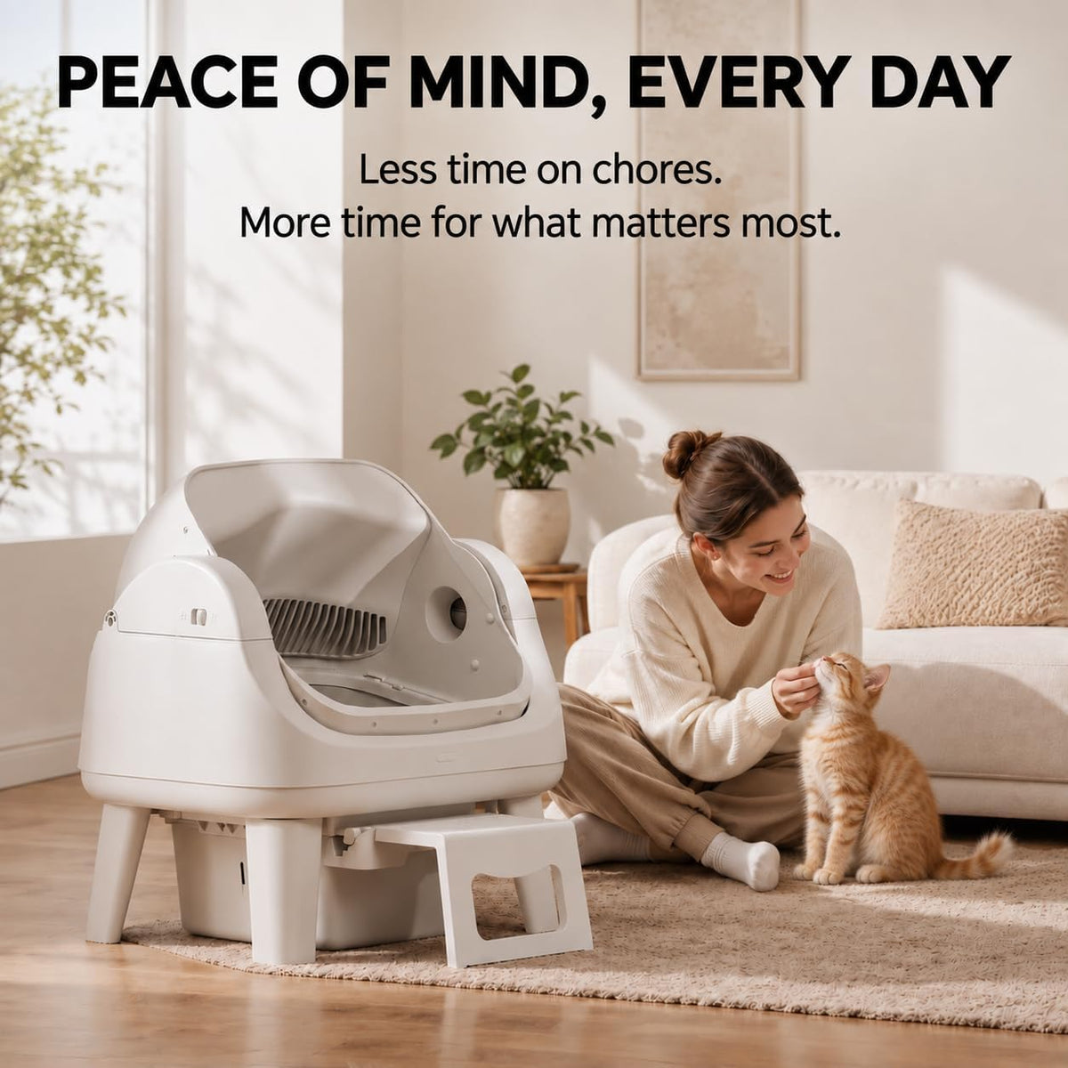 Automatic Litter Box,Cat Litter Box Automatic Cleaning with Easy-Access Step for Cats 3–18 lb, Self Cleaning Cat Litter 