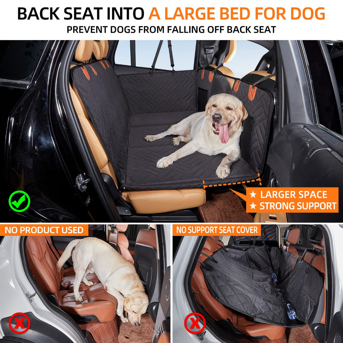 YJGF Hard Bottom Dog Car Seat Cover for Back Seat,Seat Extender for Dogs