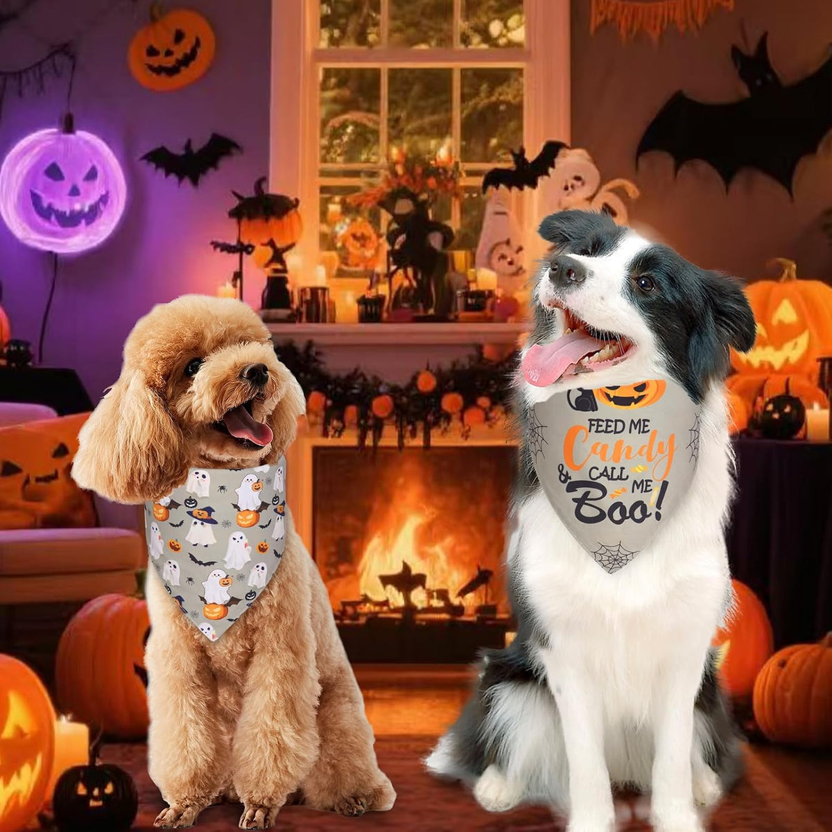 Halloween Dog Bandanas XLarge 3PCS, Fall Scarf for Boy Girl