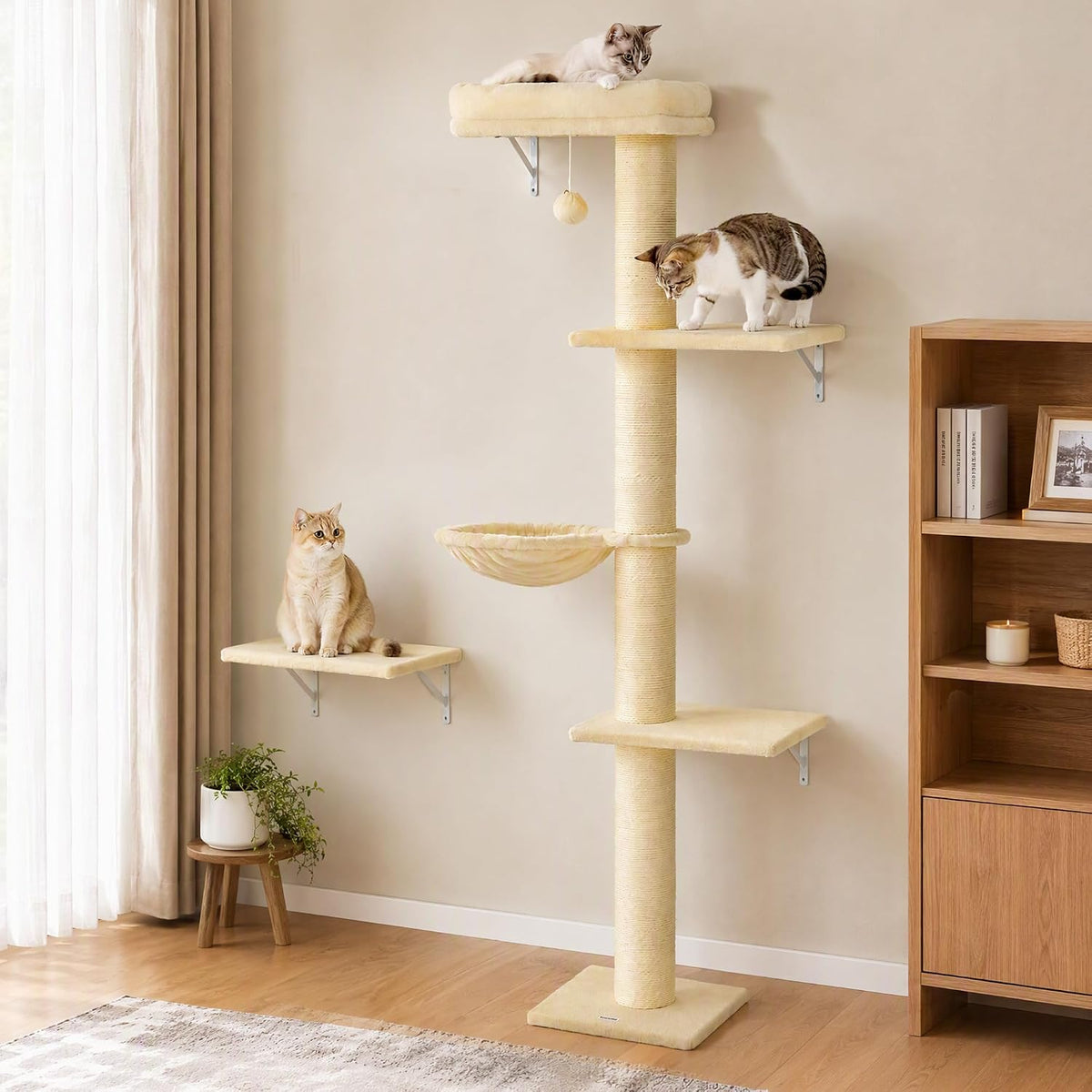 PawHut Cat Wall Shelves for Indoor Kittens Climbing Sleeping, Beige