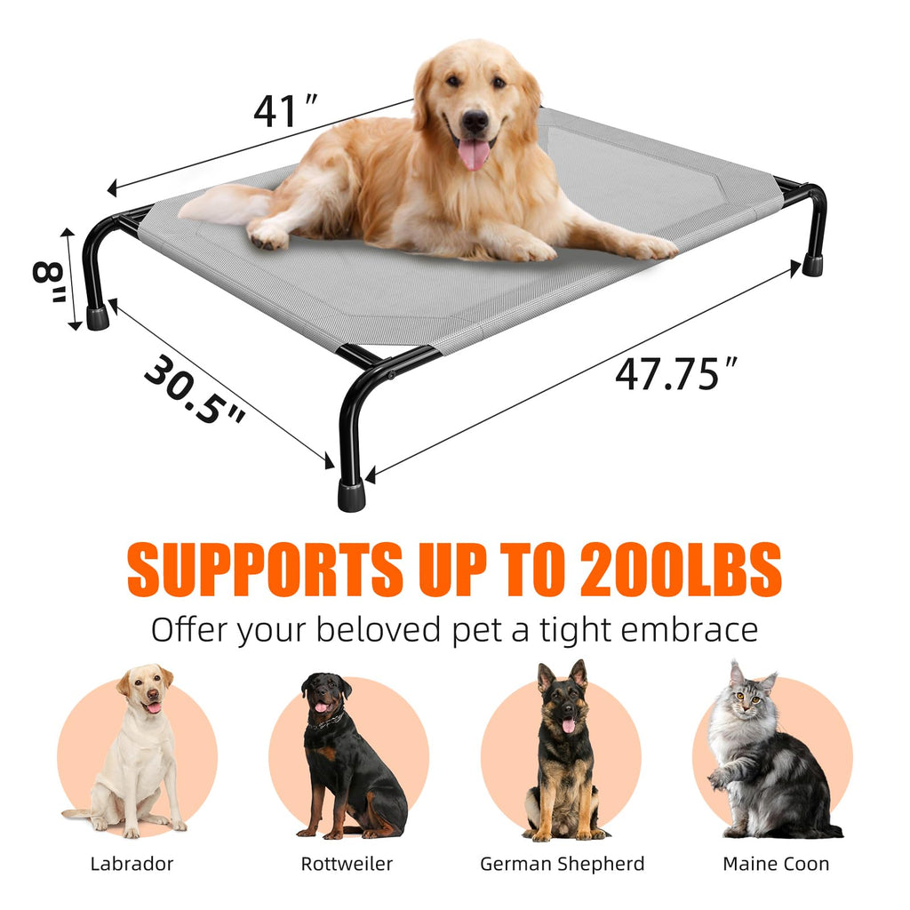 Simple Trending Raised Dog Bed for Large Dogs, Waterproof XL Dog Cot, Grey