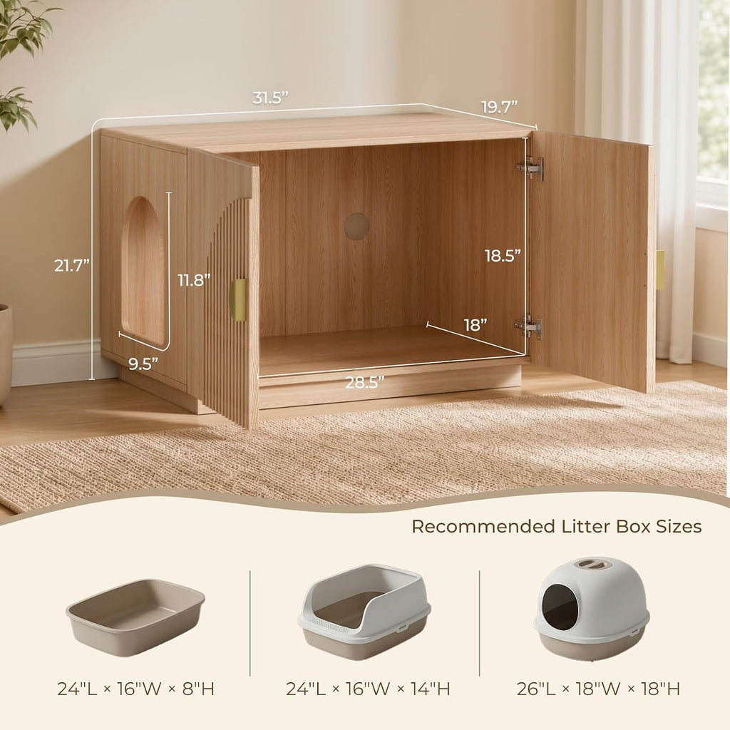 Amunrbrek Cat Litter Box Enclosure Furniture, 31.5" Arched Fluted Cabinet