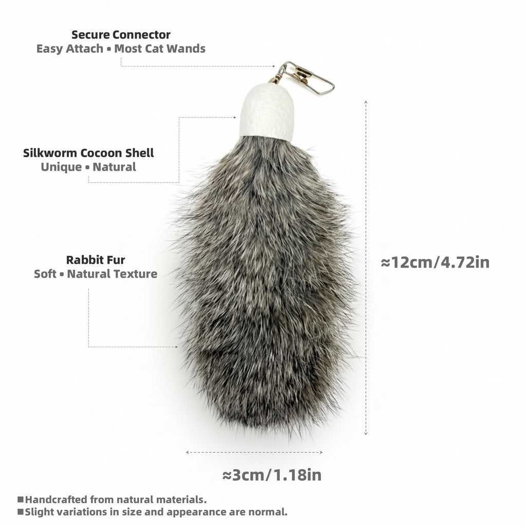 ZAYLUMO 2 Pack Natural Rabbit Fur Cat Toy Refills – Silent Interactive Cat Toys for Indoor Cats, Handmade Replacement Heads with Secure Connector for Cat Wand Toys