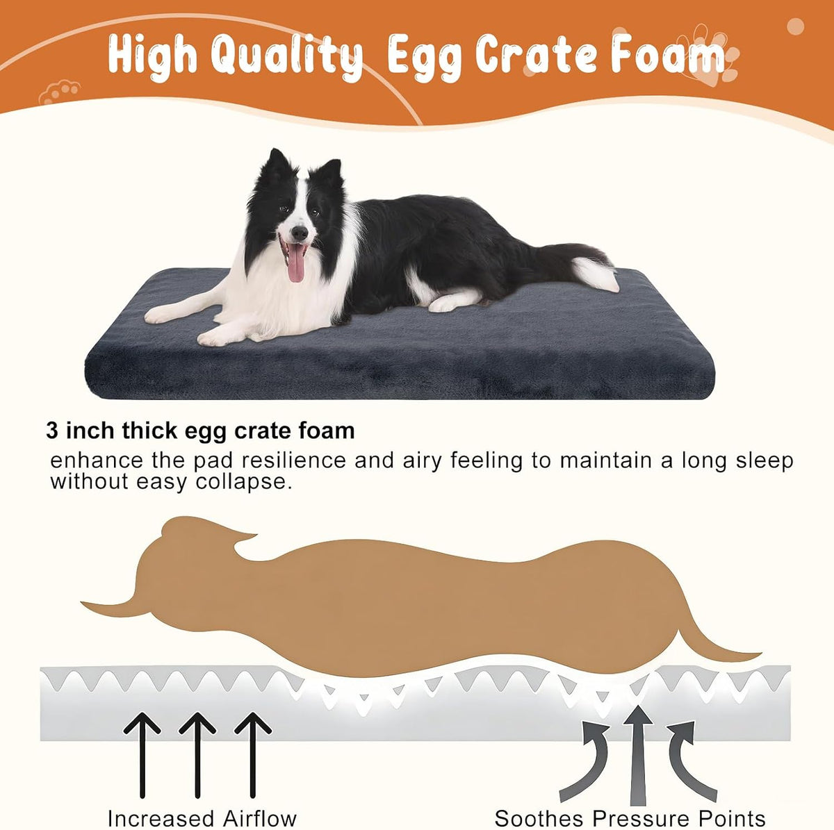 EMPSIGN Dog Bed Mat Crate Pad Mattress, Ultra Soft Pet Kennel, Grey, Large