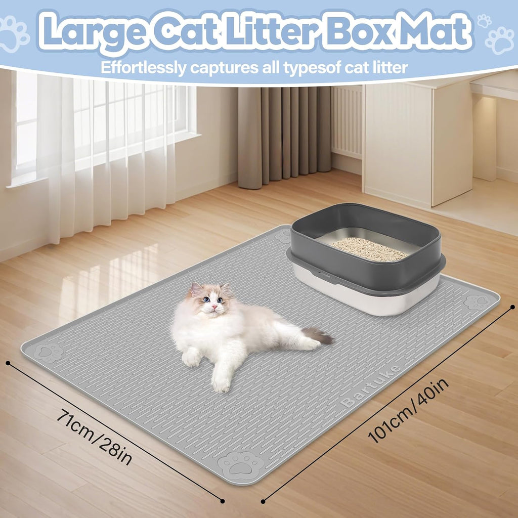 Silicone Cat Litter Mat for Litter Box 40”x28” Large Cat Mat, Light Grey