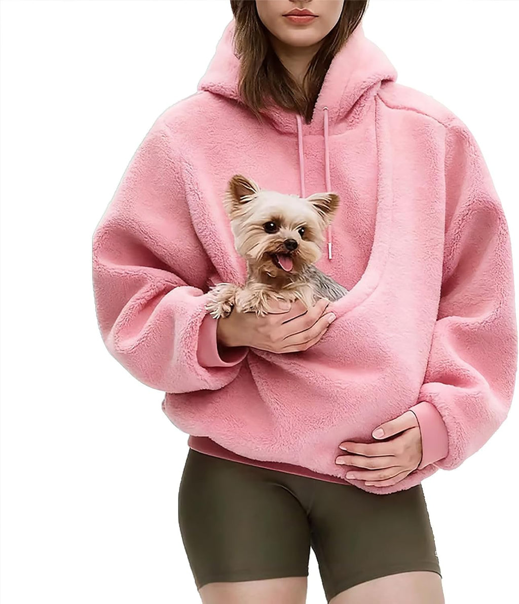 Pet Pouch Hoodie Fleece Cat Dog Carrier Sweatshirt, Blue-M