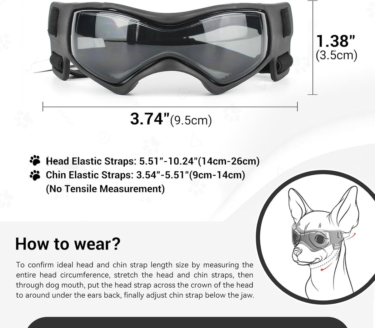Dog Goggles Small Breed, XS Dog Sunglasses Chihuahua Glasses Anti-UV Eyes Protection for XSmall Pets Tiny Dogs Cats, Bla