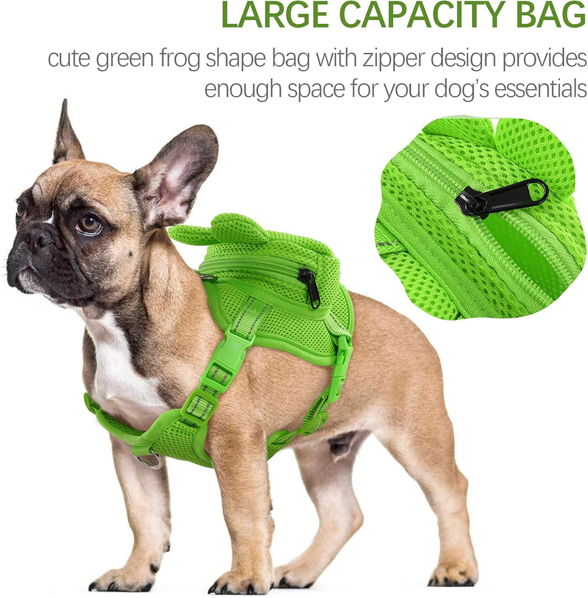 Dog Backpack Harness, No-Pull Dog Backpack with D-Ring,Frog,M