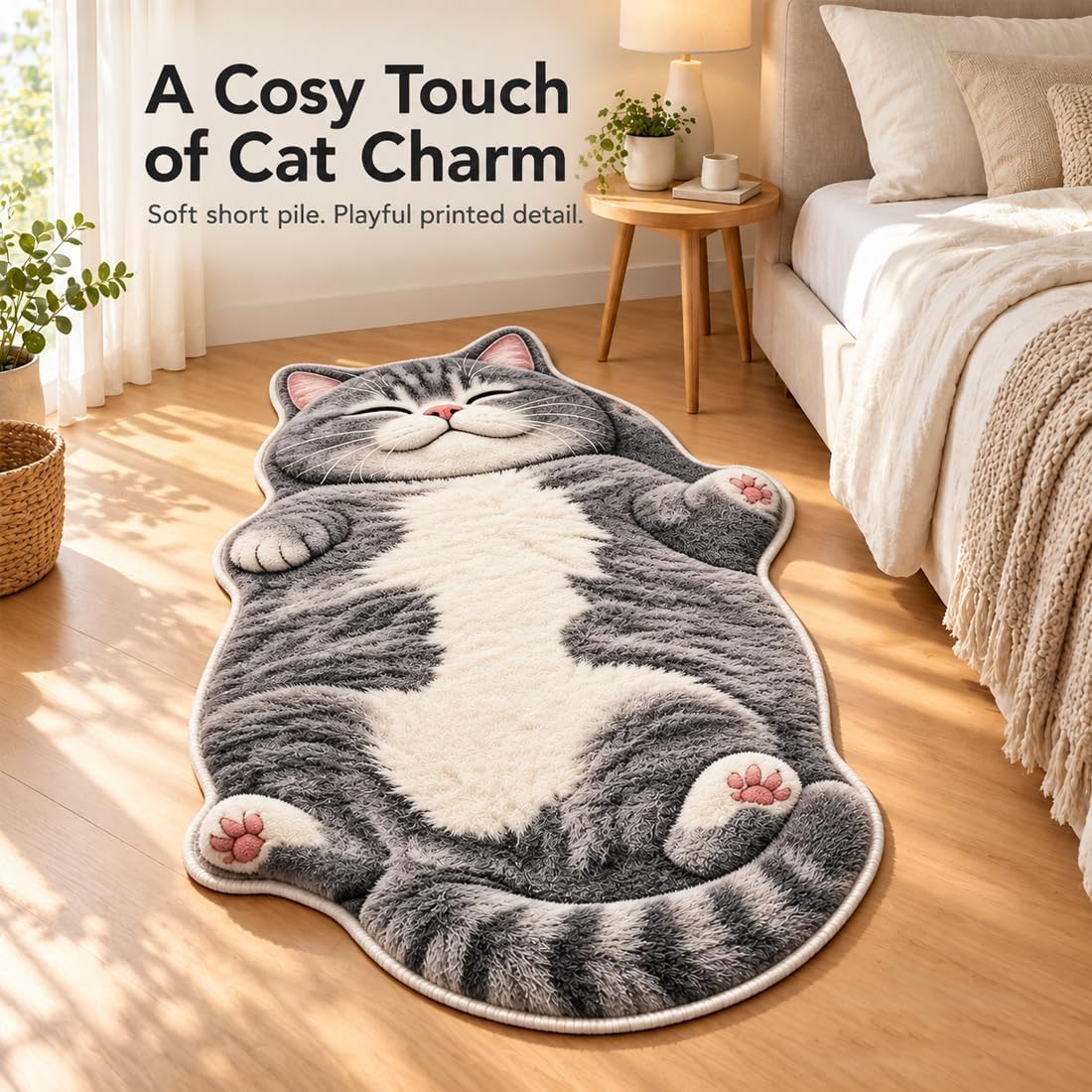 3D Cat Shaped Rug, Plush Sleeping Cat Floor Mat, Non-Slip Room Decor
