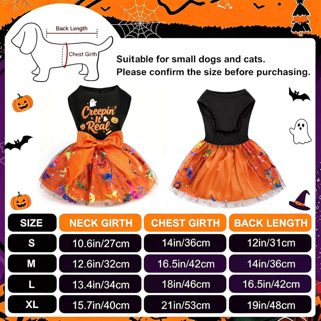 Dog Halloween Costumes Creepin’ It Real Halloween Puppy Dress Holiday Funny Dog Skirt Glitter Pet Clothes Cat Apparel wi