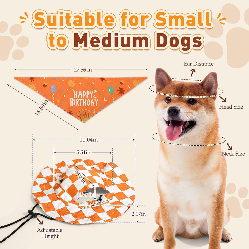 Fall Dog Bucket Hat with Ear Holes, Dog Birthday Bandana & Hat Gift Set