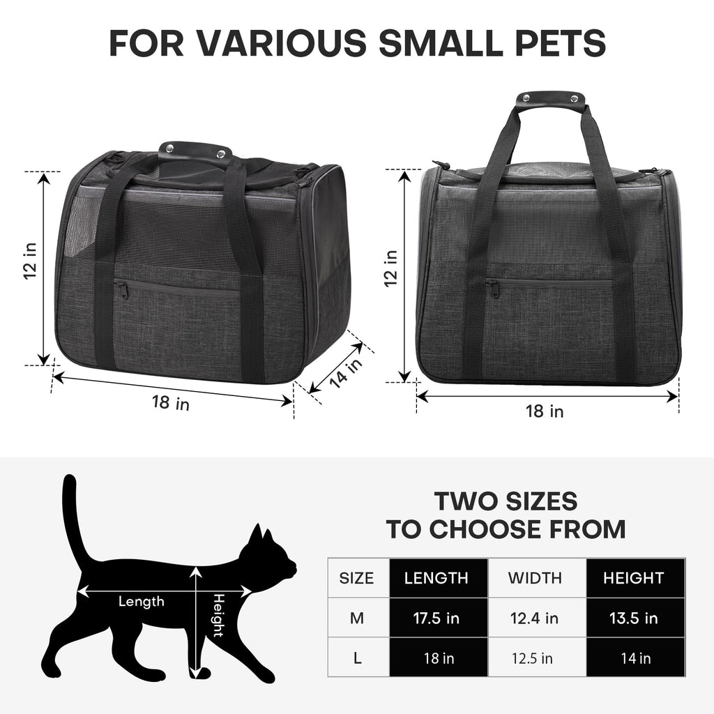 JUNGYOUN Premium Cat Carrier - Pet Carrier for Cat & Small Dogs up to 15lbs - Airline Approved Travel Dog Carrier with Anti-Escape Zippers, Collapsible Travel Bowl & Padded Strap